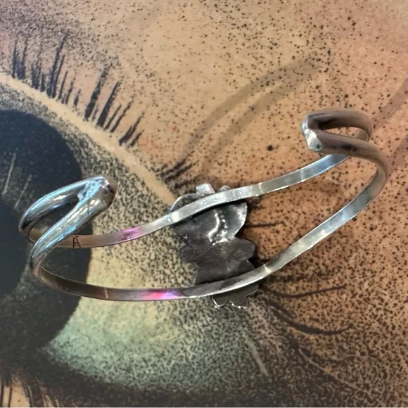 Vintage Signed Tony Aguilar Jr. Sterling Silver Turquoise & Coral Cuff Bracelet - Picture 4 of 5